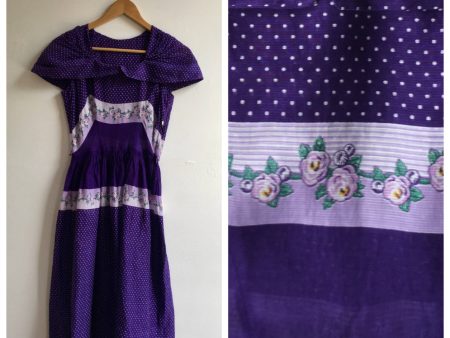 1950s Violet Cotton Voile Summer Dress, size small Online now