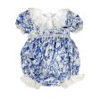 Jaylin Blue and White Linen Romper Cheap