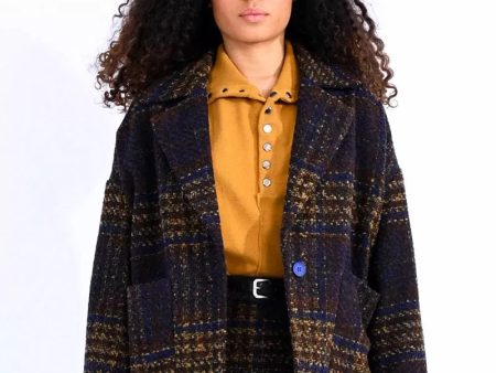 Blue and Brown Check Coat For Sale