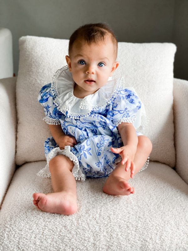 Jaylin Blue and White Linen Romper Cheap