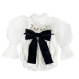 Aurora Ivory Velour Romper with Tulle Puff Sleeves Fashion