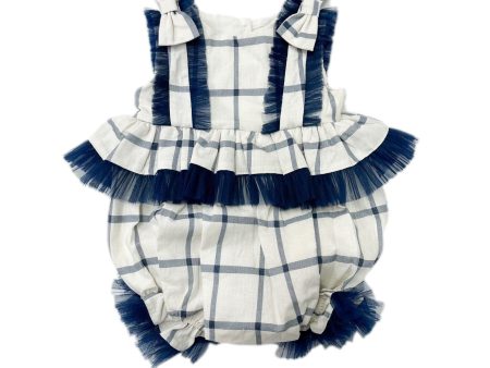 Checkered Linen Ruffle Romper For Sale