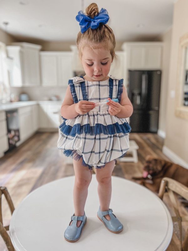 Checkered Linen Ruffle Romper For Sale