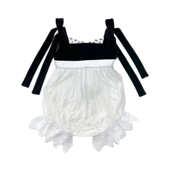 Audrey Black Velour Top and White Tulle Romper Online Hot Sale