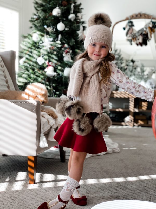 Honeycomb Beige Cashmere Beanie with Animal Print Poms For Cheap