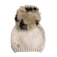 Honeycomb Beige Cashmere Beanie with Animal Print Poms For Cheap