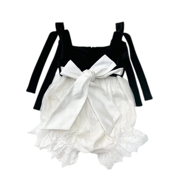 Audrey Black Velour Top and White Tulle Romper Online Hot Sale