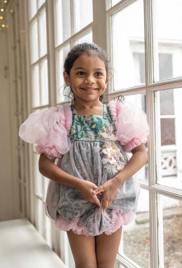 Eva Pink and Green Floral Tulle Romper Online